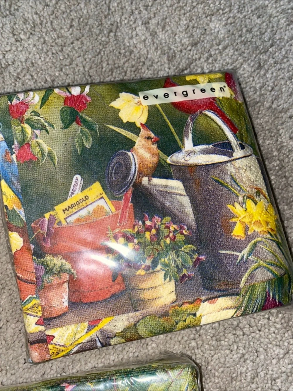 VTG Evergreen Gardening Birds Cocktail & Luncheon Napkins Set New Deadstock